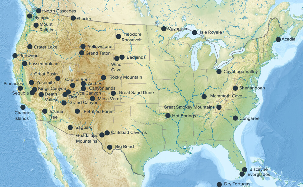 Map of North American National Parks
