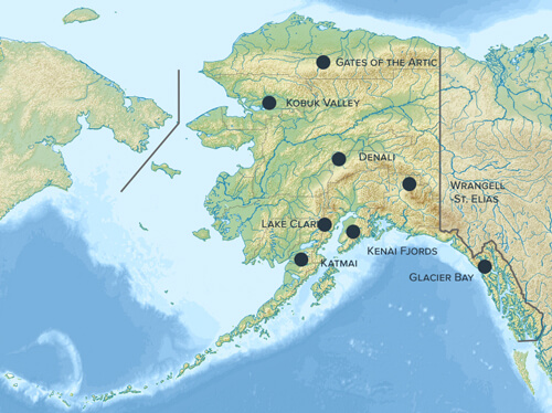 Map of the national parks in Alaska
